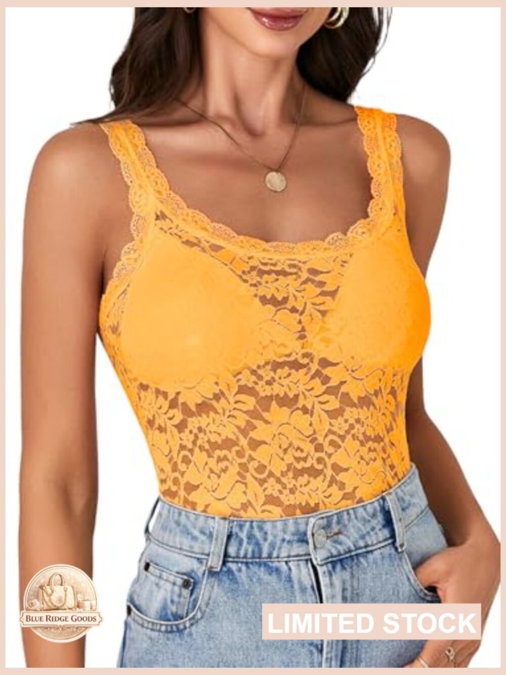 Floral Lace Tank Top Scallop Strap Sleeveless Sheer Cami Shirt - Picture 3 of 6